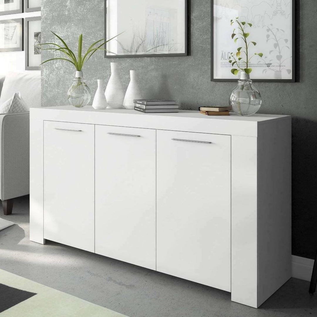Buffet mobilier gris clair structure metallique contemporain