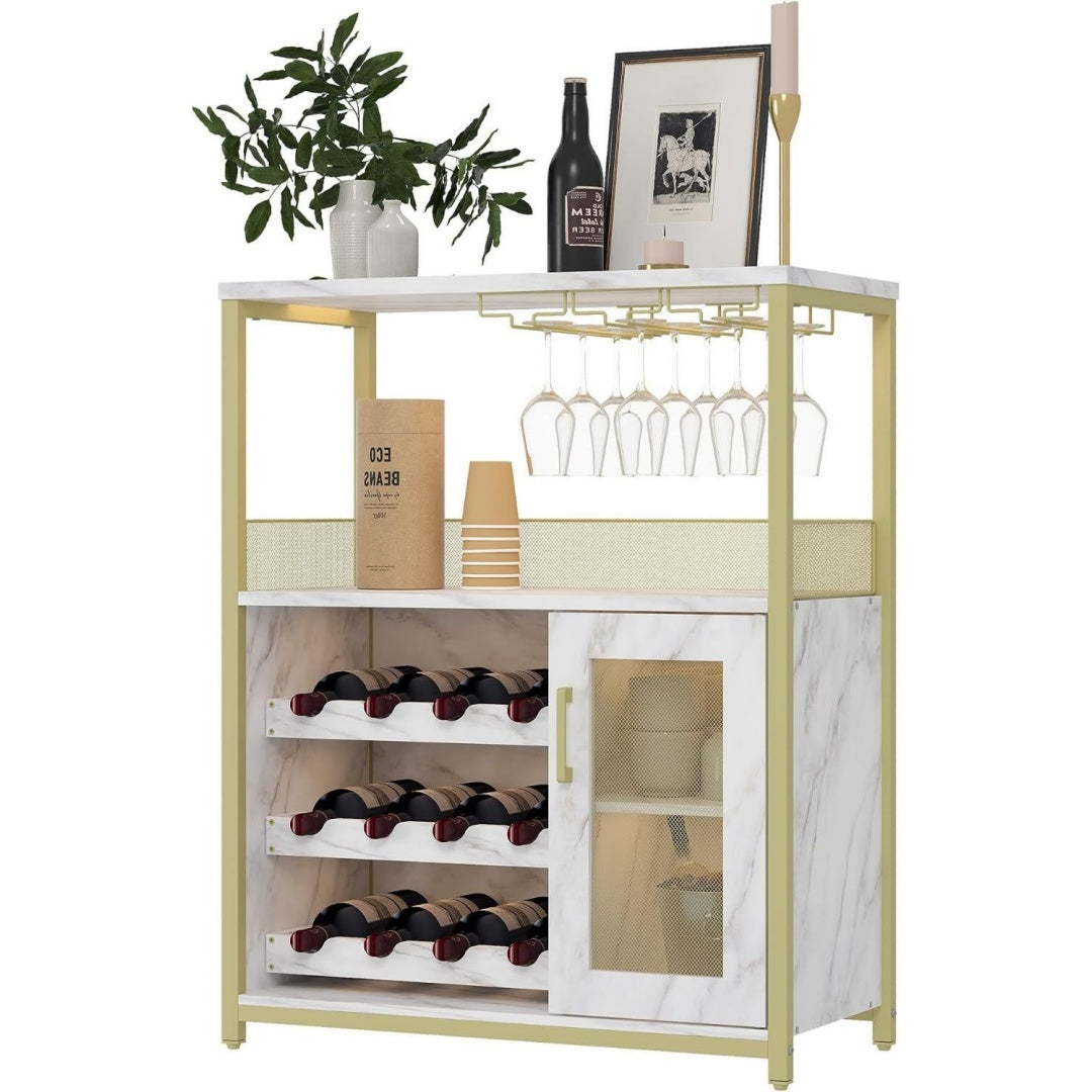 elegant, range bouteilles gris clair en bois finition doree