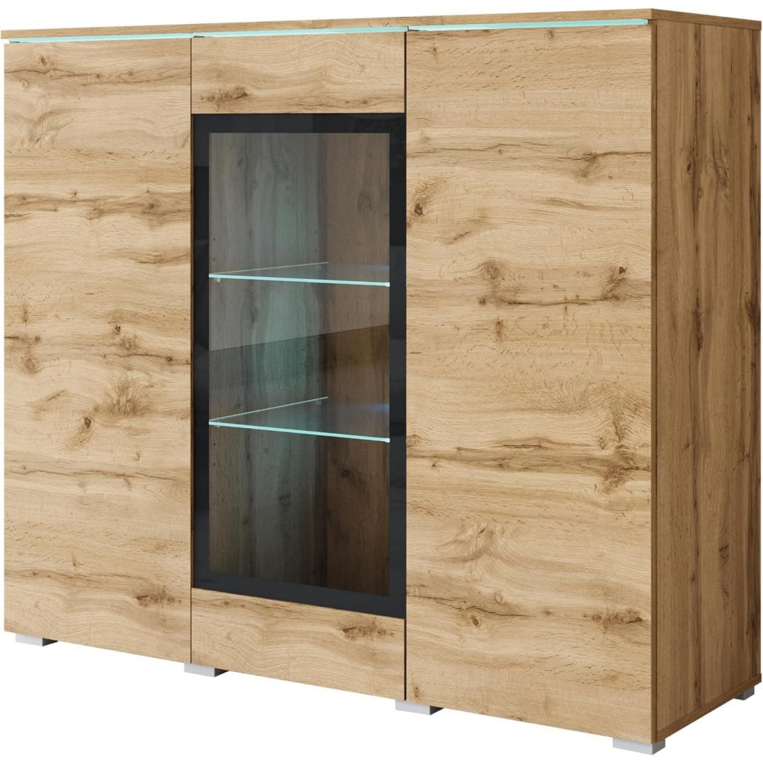 Vitrine d'exposition marron verre, 120 cm de large a 3 portes