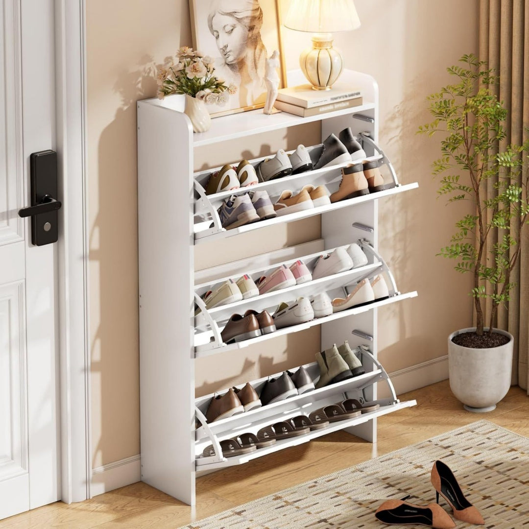 Armoire a chaussures en MDF beige avec 3 tiroirs