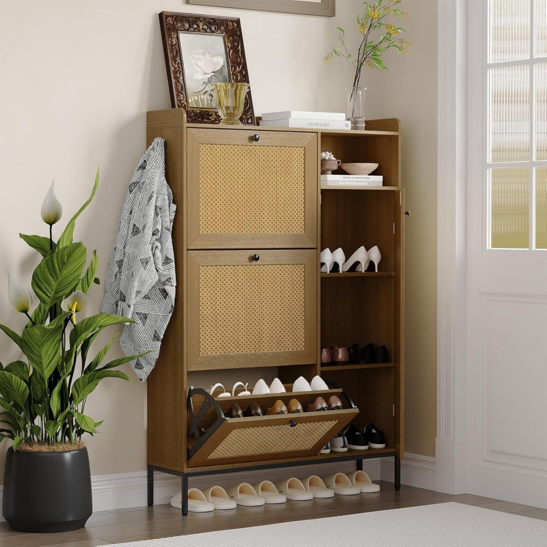 Armoire a chaussures gris, conception rotin