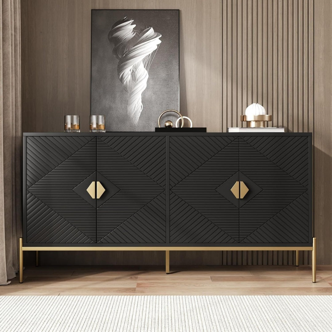 Contraste gris fonce, commode a tiroirs en metal 4 portes
