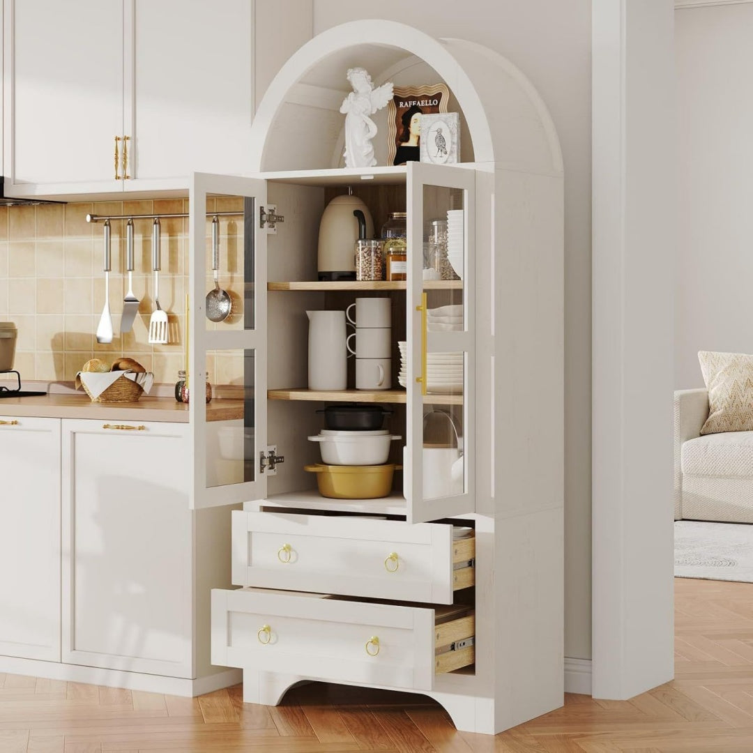 Buffet en bois gris clair a portes vitrees
