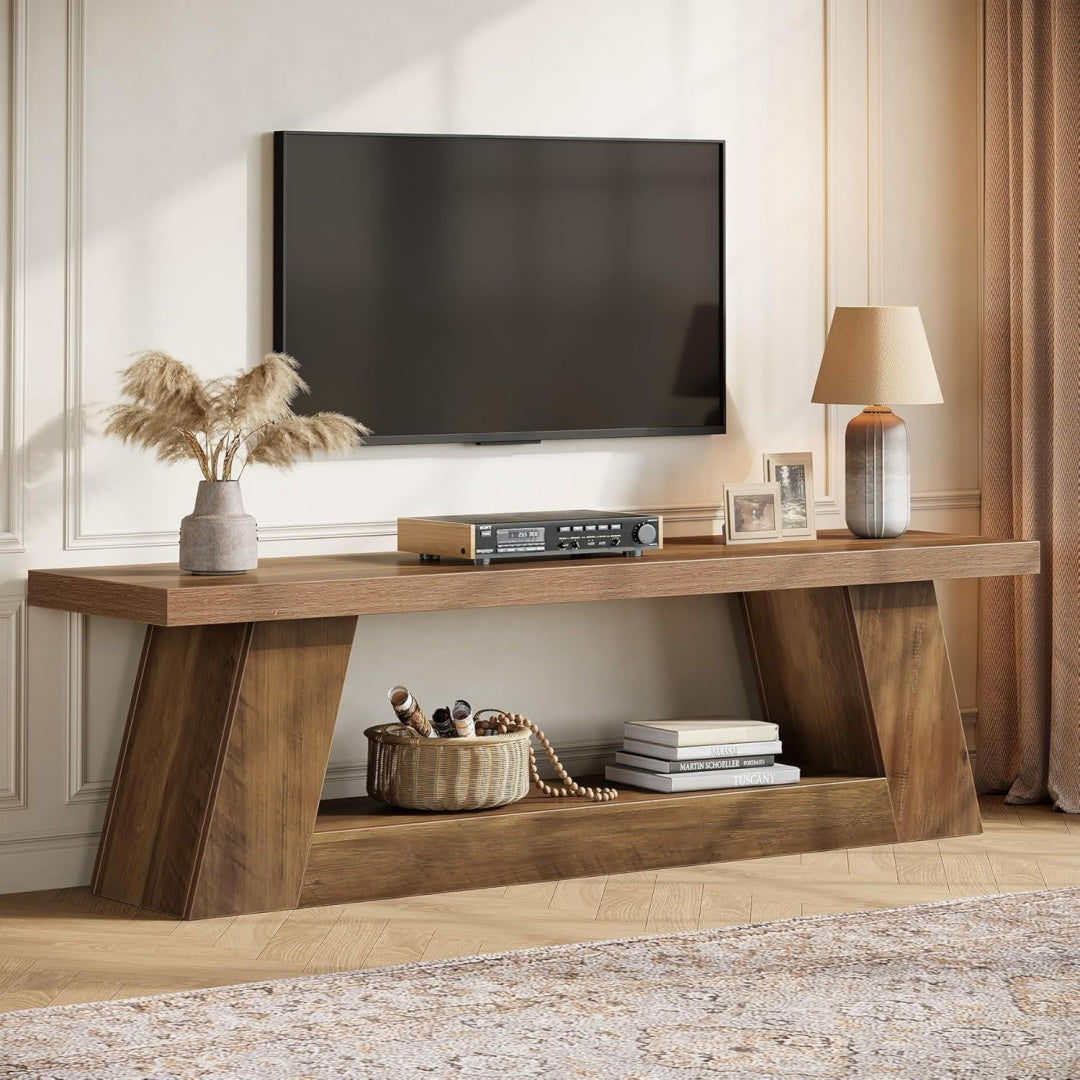 Meuble TV marron MDF 160 cm, rangement finition rustique
