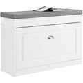 Robuste, banc coffre gris clair en bois plateau relevable