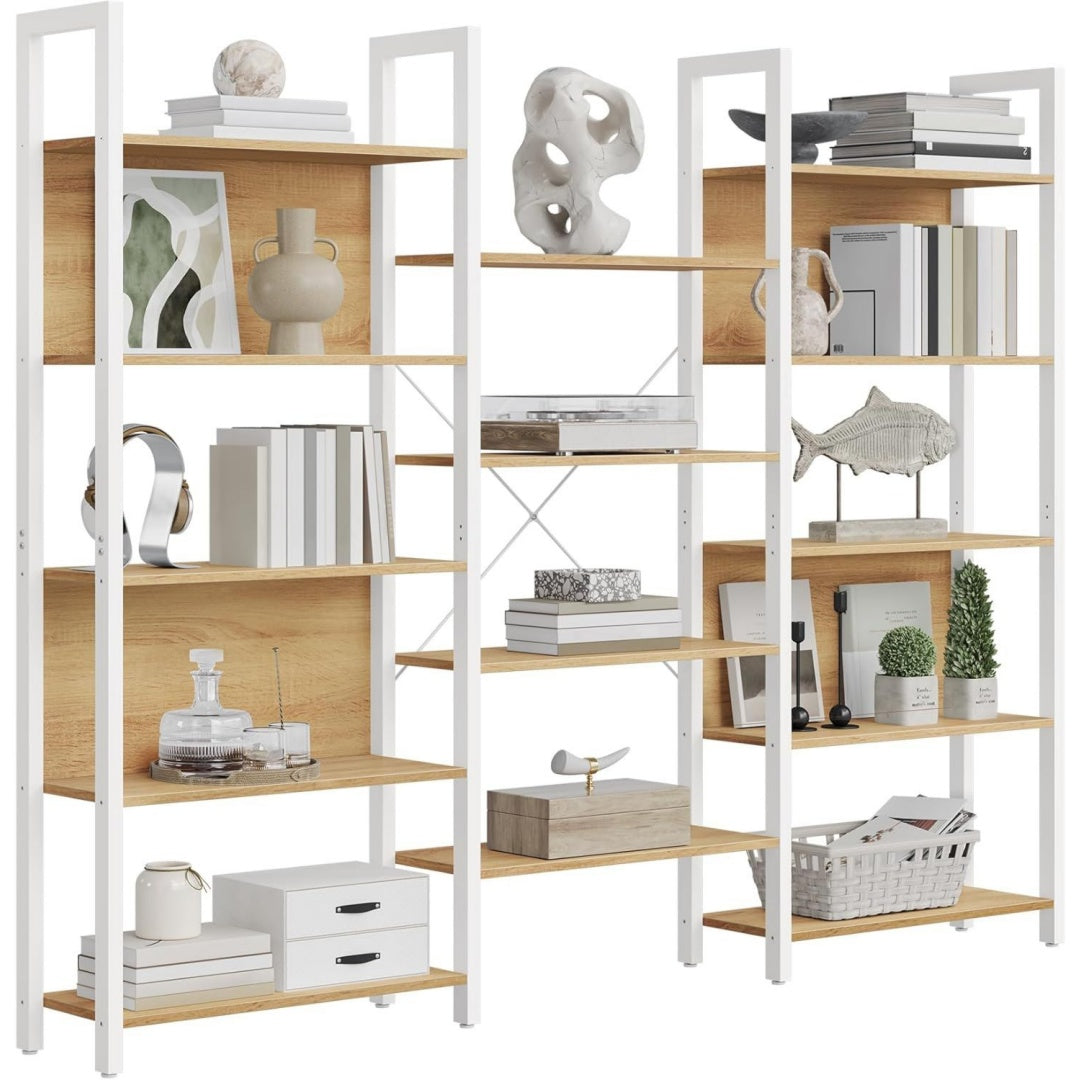 Armoire gris clair 14 etageres, style industriel acier pour salon