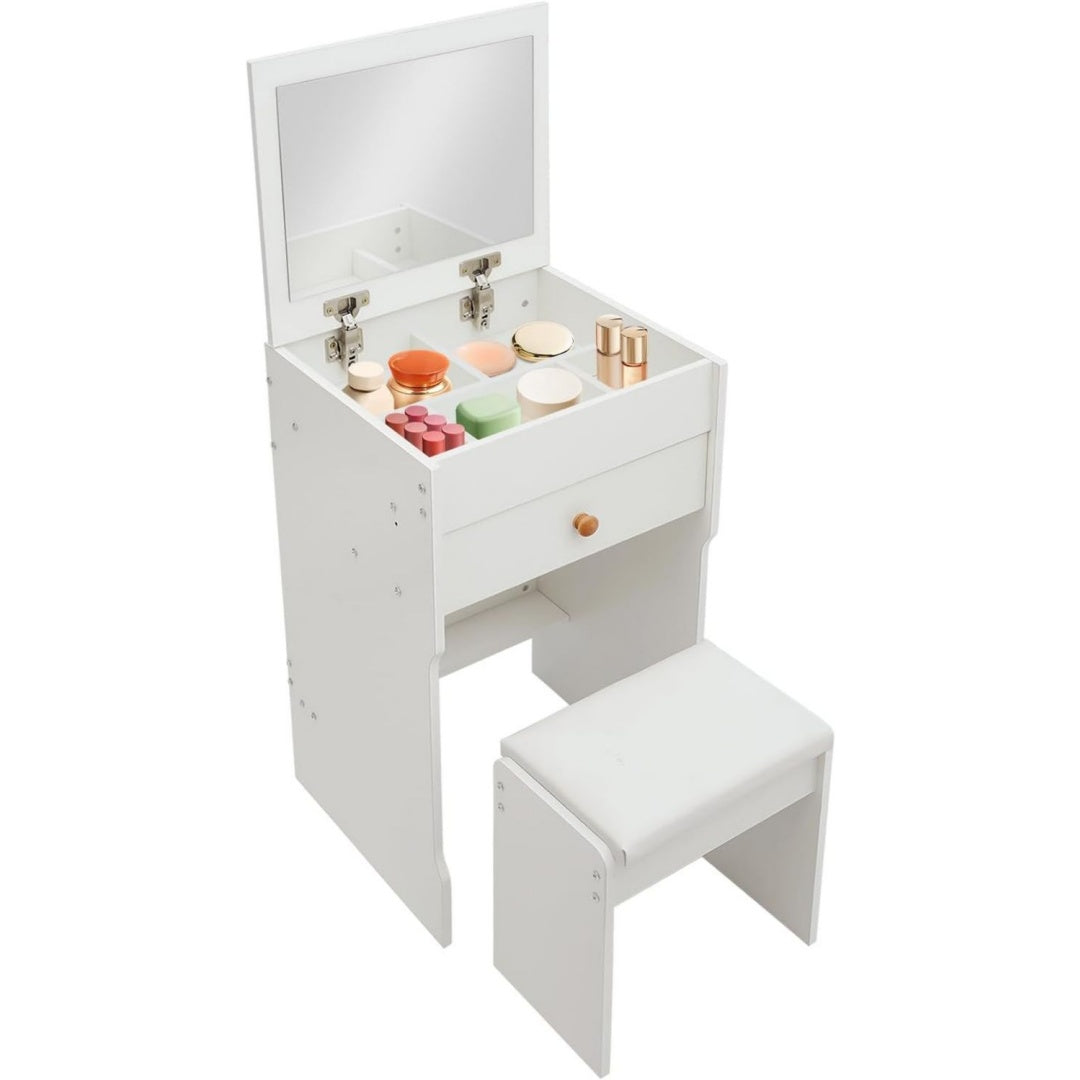 Table beaute gris clair 1 tiroirs moderne