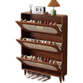 Armoire a chaussures marron moderne en bois massif et rotin