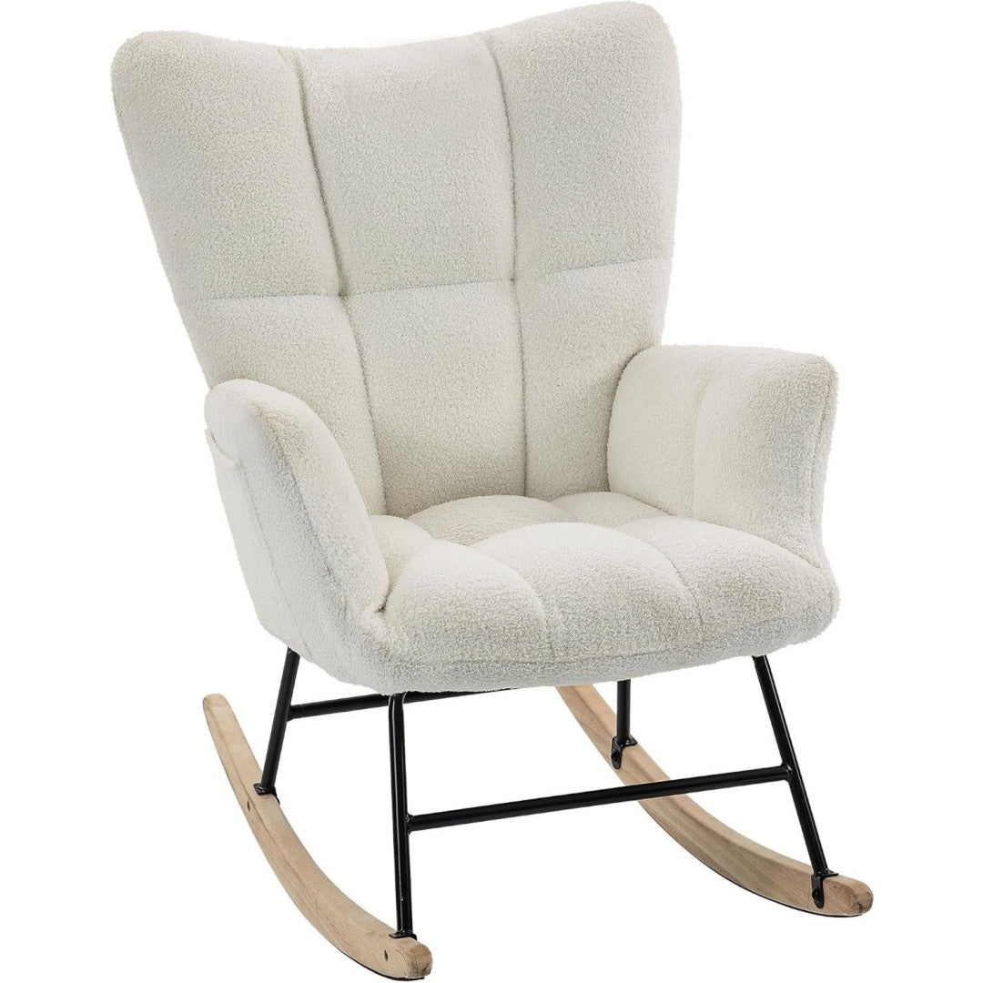 Rocking-chair design naturel gris clair en tissu