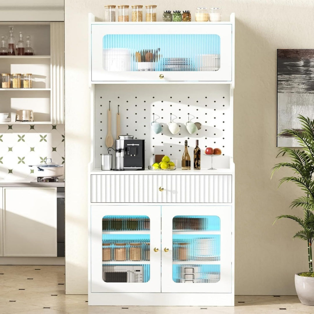 Buffet gris clair, verre, style contemporain