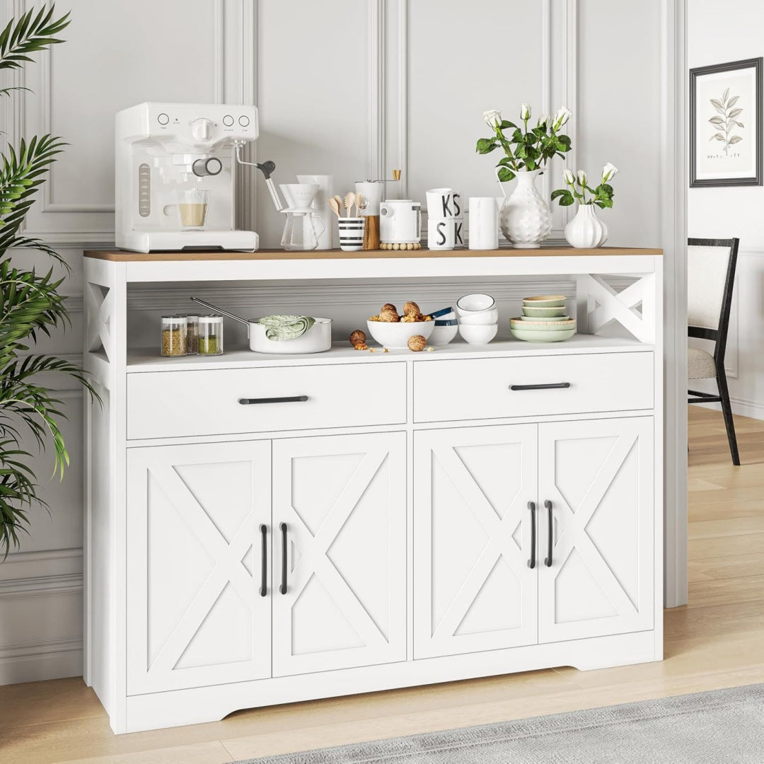 Gris clair enfilade esprit rustique, 140 x 40 x 105cm