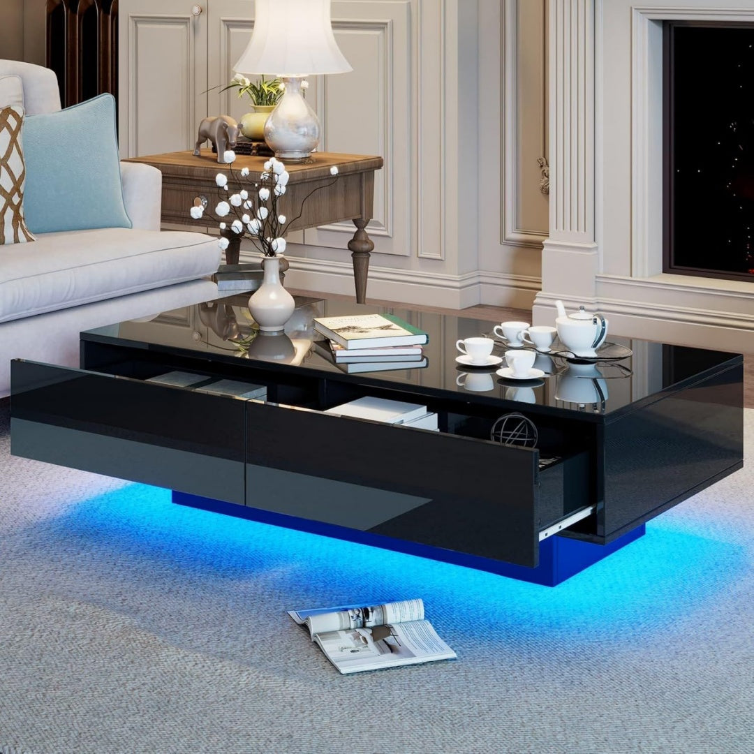 Table basse gris 55 x 115 x 34 cm avec eclairage LED
