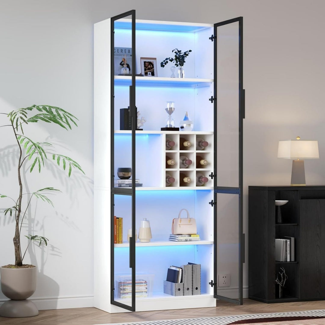 En verre buffet haut gris design moderne